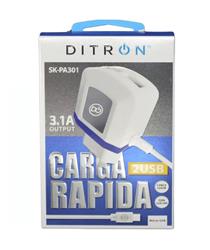 CARGADOR PARED 5V 3.1A SALIDA 2 USB SK-PA301 + CABLE MICRO USB DITRON